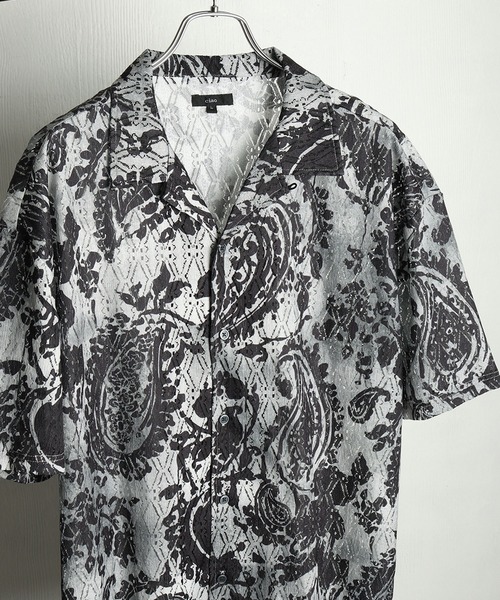 WESTSEA(ウエストシー)の「透かしレース 総柄 オープンカラー 半袖シャツ(シャツ/ブラウス・メンズ・グレー/ブラウン/ブラック/ベージュ/ブルー/ブラウン系その他・M/L)」の2枚目の写真