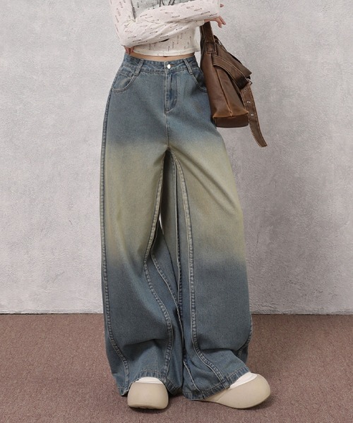 2ly2(トゥーリートゥー)の「デニムパンツ ワイド レディース ロング グラデーション ルーズ ストレート ブルー(デニムパンツ・レディース・ブルー・FREE)」の2枚目の写真