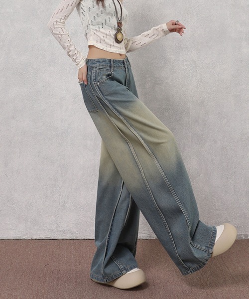 2ly2(トゥーリートゥー)の「デニムパンツ ワイド レディース ロング グラデーション ルーズ ストレート ブルー(デニムパンツ・レディース・ブルー・FREE)」の7枚目の写真