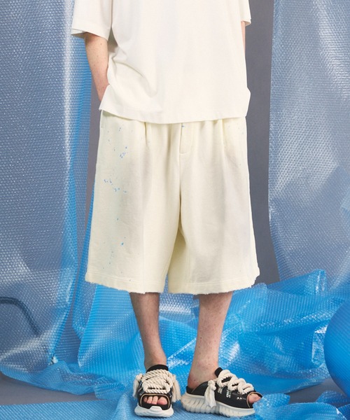 MAISON SPECIAL(メゾンスペシャル)の「《UNISEX》Destroy Damage Prime-Wide Sweat Shorts/デストロイダメージプライムワイドスウェットショーツ【MAISON SPECIAL/メゾンスペシャル】(スウェットパンツ・メンズ・パープル/ホワイト/ピンク/ブラック・0/1/2)」の2枚目の写真