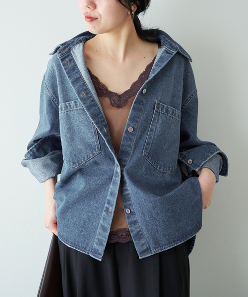 plage(プラージュ)の「PROTAGONISTA / プロタゴニスタ 別注 DENIM シャツ(シャツ/ブラウス・レディース・ネイビー・FREE)」の1枚目の写真