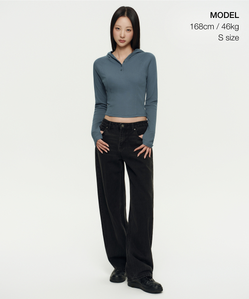 MUSINSA STANDARD WOMAN（ムシンサスタンダードウーマン）の「ウィメンズリブスリムフード付き長袖Tシャツ[ピーコックブルー]（パーカー・レディース・その他・LARGE/MEDIUM/SMALL/X-LARGE/X-SMALL）」の2枚目の写真