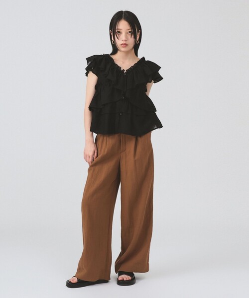 Ray BEAMS（レイビームス）の「ラッフル ティアード Vネック フレンチスリーブ（シャツ/ブラウス・レディース・ミント/ブラック・ONE SIZE）」の3枚目の写真