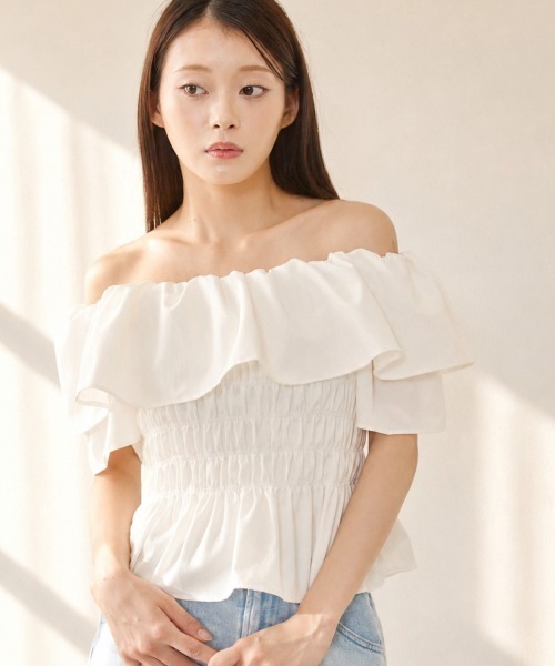 P.V.T（ピーブイティー）の「オフショルシャーリングPO（その他トップス・レディース・Black/LT.Blue/PINK/White・F）」の3枚目の写真