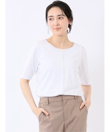 m.f.editorial | 【綺麗目 ストレッチ 接触冷感】m.f.エディトリアル レディース 配色ライン クルーネック 半袖 プルオーバー(Tシャツ/カットソー)