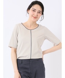 【綺麗目 ストレッチ 接触冷感】m.f.エディトリアル レディース 配色ライン クルーネック 半袖 プルオーバー