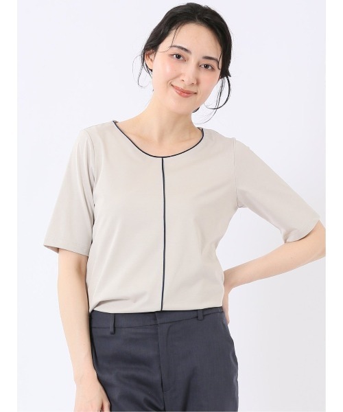 m.f.editorial(エムエフエディトリアル)の「【綺麗目 ストレッチ 接触冷感】m.f.エディトリアル レディース 配色ライン クルーネック 半袖 プルオーバー(Tシャツ/カットソー・レディース・ブラック/ホワイト/ライトグレー・MEDIUM/LARGE)」の3枚目の写真