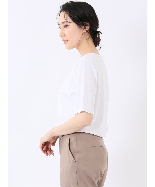 m.f.editorial(エムエフエディトリアル)の「【綺麗目 ストレッチ 接触冷感】m.f.エディトリアル レディース 配色ライン クルーネック 半袖 プルオーバー(Tシャツ/カットソー・レディース・ブラック/ホワイト/ライトグレー・MEDIUM/LARGE)」の5枚目の写真