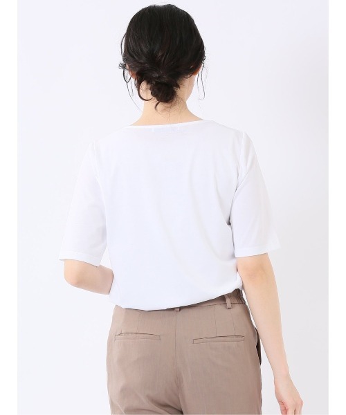 m.f.editorial(エムエフエディトリアル)の「【綺麗目 ストレッチ 接触冷感】m.f.エディトリアル レディース 配色ライン クルーネック 半袖 プルオーバー(Tシャツ/カットソー・レディース・ブラック/ホワイト/ライトグレー・MEDIUM/LARGE)」の6枚目の写真