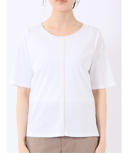 m.f.editorial(エムエフエディトリアル)の「【綺麗目 ストレッチ 接触冷感】m.f.エディトリアル レディース 配色ライン クルーネック 半袖 プルオーバー(Tシャツ/カットソー・レディース・ブラック/ホワイト/ライトグレー・MEDIUM/LARGE)」の9枚目の写真