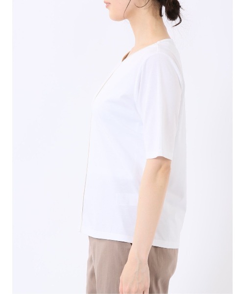 m.f.editorial(エムエフエディトリアル)の「【綺麗目 ストレッチ 接触冷感】m.f.エディトリアル レディース 配色ライン クルーネック 半袖 プルオーバー(Tシャツ/カットソー・レディース・ブラック/ホワイト/ライトグレー・MEDIUM/LARGE)」の10枚目の写真