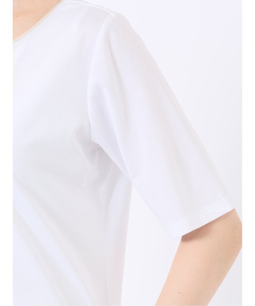 m.f.editorial(エムエフエディトリアル)の「【綺麗目 ストレッチ 接触冷感】m.f.エディトリアル レディース 配色ライン クルーネック 半袖 プルオーバー(Tシャツ/カットソー・レディース・ブラック/ホワイト/ライトグレー・MEDIUM/LARGE)」の13枚目の写真