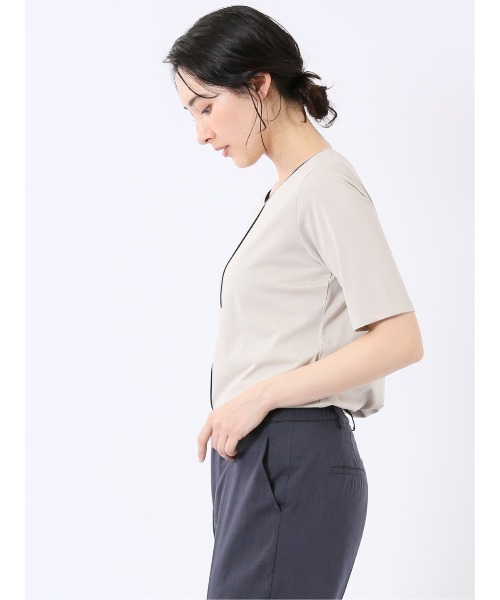 m.f.editorial(エムエフエディトリアル)の「【綺麗目 ストレッチ 接触冷感】m.f.エディトリアル レディース 配色ライン クルーネック 半袖 プルオーバー(Tシャツ/カットソー・レディース・ブラック/ホワイト/ライトグレー・MEDIUM/LARGE)」の18枚目の写真