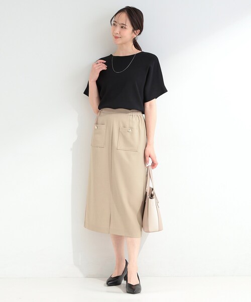 SHOO・LA・RUE（シューラルー）の「【ひんやり／UV／通勤】洗濯後しわになりにくい ポケット付きナロースカート（スカート・レディース・ベージュ/ネイビー・03/02/01）」の5枚目の写真