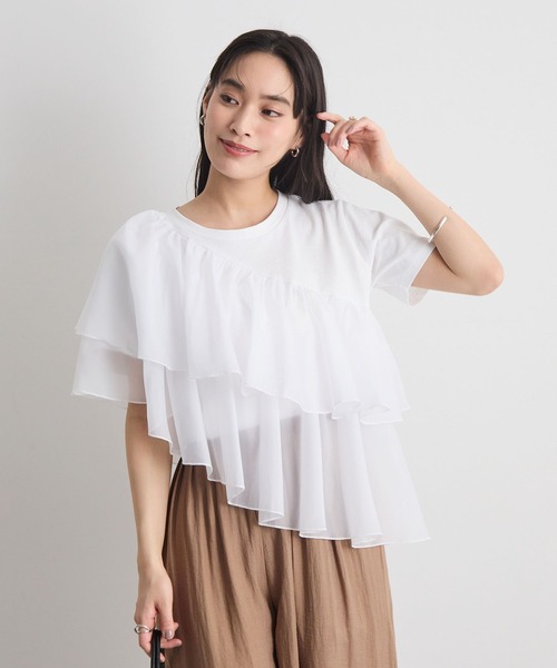 Futier land(フューティアランド)の「シフォンドッキングフリルTシャツ(Tシャツ/カットソー・レディース・ホワイト/ホワイト系その他/ブラック・MEDIUM/LARGE)」の4枚目の写真