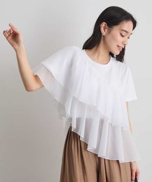 Futier land(フューティアランド)の「シフォンドッキングフリルTシャツ(Tシャツ/カットソー・レディース・ホワイト/ホワイト系その他/ブラック・MEDIUM/LARGE)」の6枚目の写真