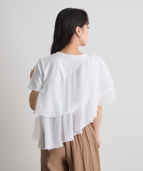 Futier land(フューティアランド)の「シフォンドッキングフリルTシャツ(Tシャツ/カットソー・レディース・ホワイト/ホワイト系その他/ブラック・MEDIUM/LARGE)」の7枚目の写真