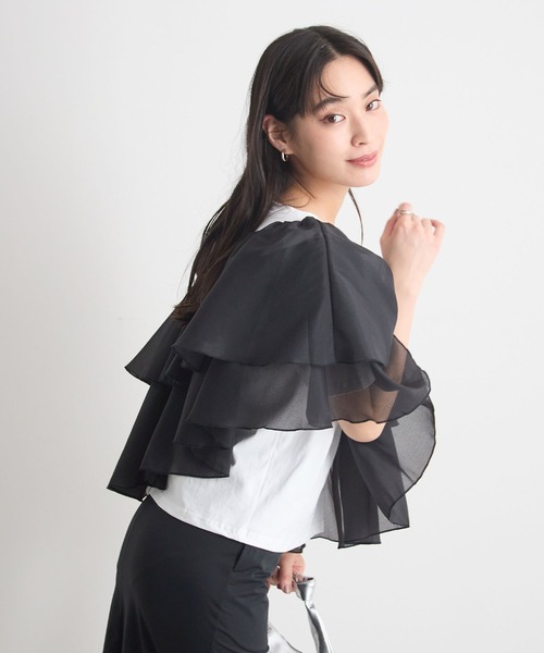 Futier land(フューティアランド)の「シフォンドッキングフリルTシャツ(Tシャツ/カットソー・レディース・ホワイト/ホワイト系その他/ブラック・MEDIUM/LARGE)」の15枚目の写真
