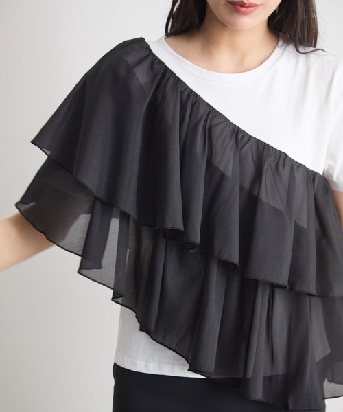 Futier land(フューティアランド)の「シフォンドッキングフリルTシャツ(Tシャツ/カットソー・レディース・ホワイト/ホワイト系その他/ブラック・MEDIUM/LARGE)」の17枚目の写真