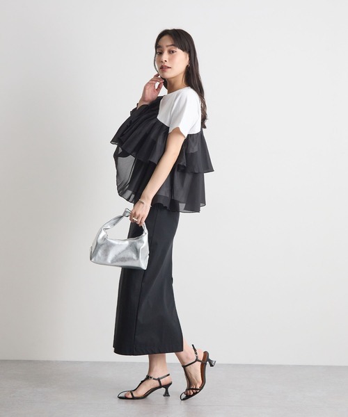 Futier land(フューティアランド)の「シフォンドッキングフリルTシャツ(Tシャツ/カットソー・レディース・ホワイト/ホワイト系その他/ブラック・MEDIUM/LARGE)」の21枚目の写真