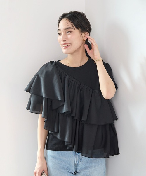 Futier land(フューティアランド)の「シフォンドッキングフリルTシャツ(Tシャツ/カットソー・レディース・ホワイト/ホワイト系その他/ブラック・MEDIUM/LARGE)」の22枚目の写真