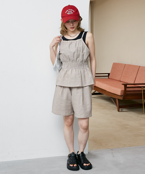 PUBLUX(パブリュクス)の「PUBLUX/パブリュクス シャーリング キャミソール × ショートパンツ セットアップ 限定展開(キャミソール・レディース・ベージュ/ブルー/イエロー・フリ-)」の18枚目の写真
