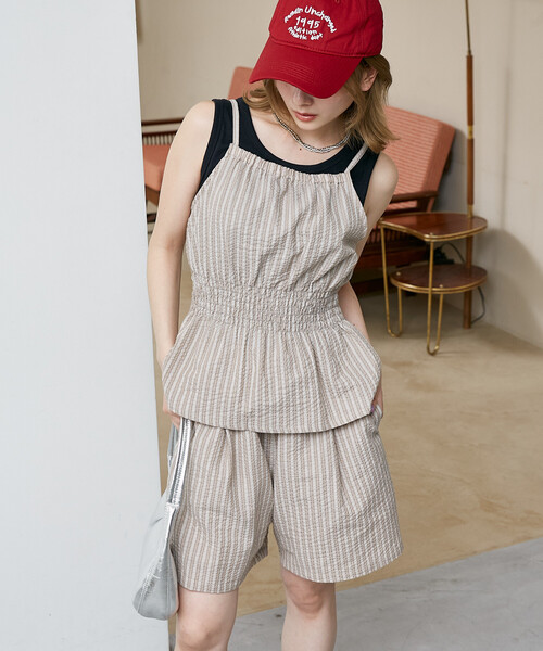 PUBLUX(パブリュクス)の「PUBLUX/パブリュクス シャーリング キャミソール × ショートパンツ セットアップ 限定展開(キャミソール・レディース・ベージュ/ブルー/イエロー・フリ-)」の20枚目の写真