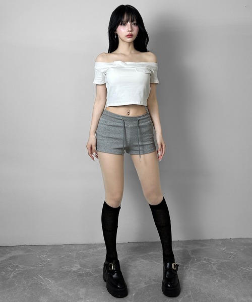 FOLLOWIN（フォロウィン）の「【3COLOR/カップ付き】フェイクポケットオフショルダートップス（Tシャツ/カットソー・レディース・ホワイト/ブラック/グレー・FREE）」の10枚目の写真