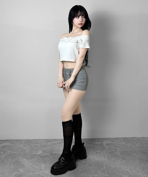 FOLLOWIN（フォロウィン）の「【3COLOR/カップ付き】フェイクポケットオフショルダートップス（Tシャツ/カットソー・レディース・ホワイト/ブラック/グレー・FREE）」の11枚目の写真