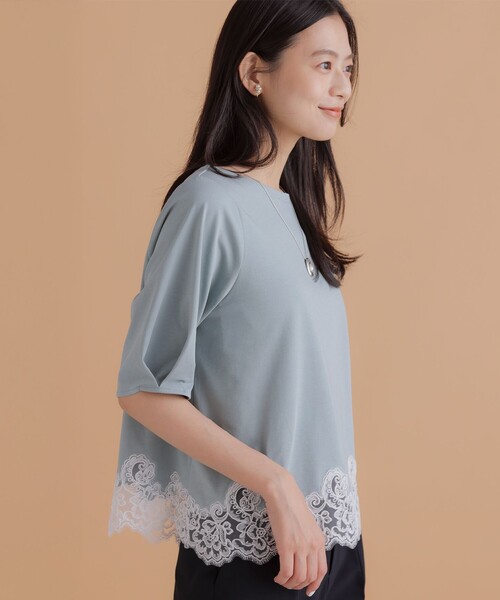 組曲(クミキョク)の「レースコンビ ボートネック カットソー(Tシャツ/カットソー・レディース・グレー系/ネイビー系/ライトグリーン系/ホワイト系・2/3)」の5枚目の写真