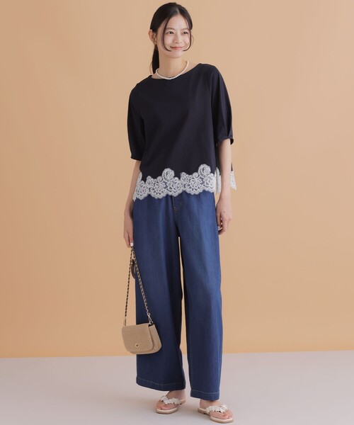 組曲(クミキョク)の「レースコンビ ボートネック カットソー(Tシャツ/カットソー・レディース・グレー系/ネイビー系/ライトグリーン系/ホワイト系・2/3)」の9枚目の写真