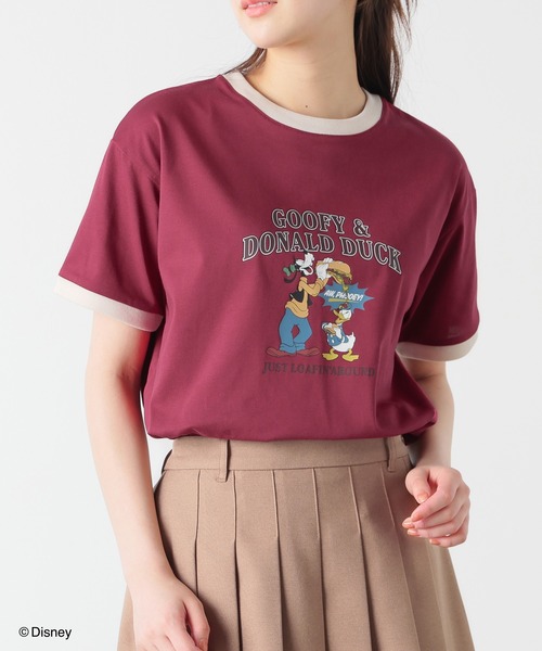 Honeys(ハニーズ)の「【ハニさら・接触冷感・UVカット】ディズニー/リンガーT(Tシャツ/カットソー・レディース・レッド系1/アイボリー系1/イエロー系1/サックスブルー系1/ブラック系1・L/LL/M/S)」の5枚目の写真