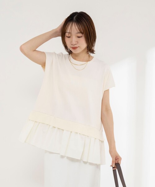 NOLLEY’S(ノーリーズ)の「《手洗い可能》【BECシリーズ】裾フリルプルオーバー(ニット/セーター・レディース・オフホワイト/ダークネイビー・38)」の11枚目の写真