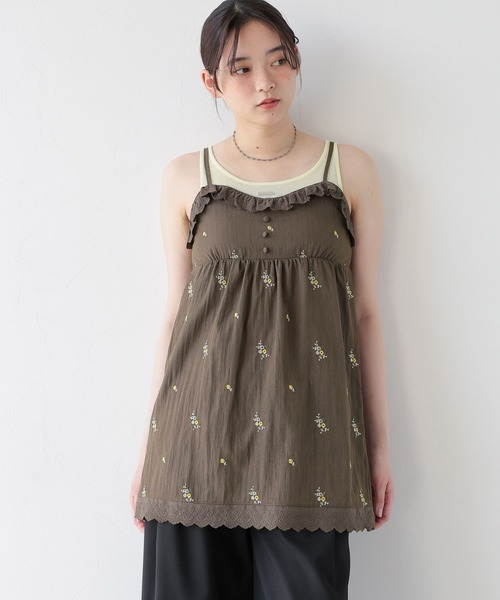 RAGEBLUE(レイジブルー)の「フラワー刺繍ミニワンピース(チュニック・レディース・ブラウン/ブラック・FREE)」の2枚目の写真