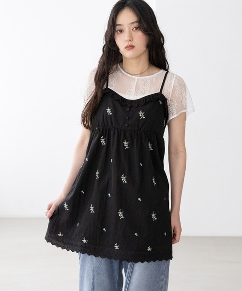 RAGEBLUE(レイジブルー)の「フラワー刺繍ミニワンピース(チュニック・レディース・ブラウン/ブラック・FREE)」の1枚目の写真