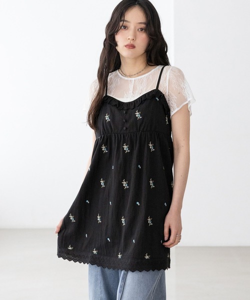 RAGEBLUE(レイジブルー)の「フラワー刺繍ミニワンピース(チュニック・レディース・ブラウン/ブラック・FREE)」の5枚目の写真