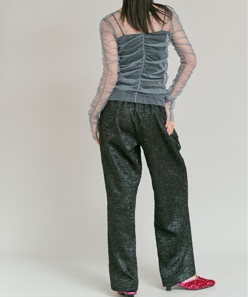 W:Huku(フーク)の「シャーリング シアー トップス / 2Way Shirred Sheer Top(Tシャツ/カットソー・レディース・グレー/アイボリー・FREE)」の17枚目の写真