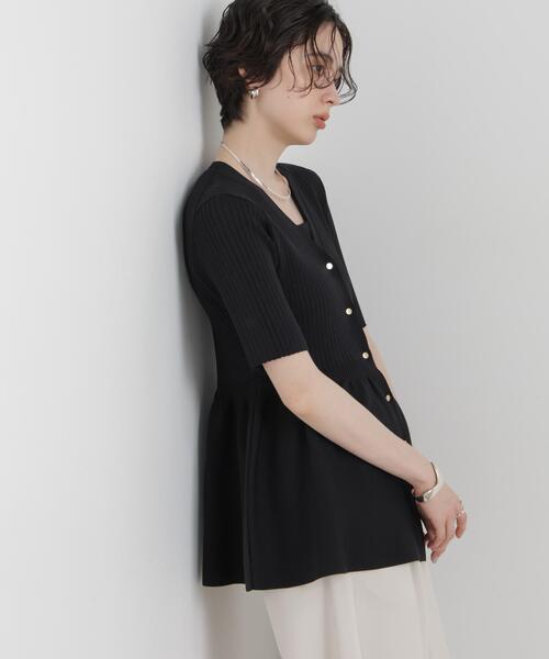 NANO universe(ナノユニバース)の「SUMMER VEIL KNIT ペプラムニットカーディガン(ニット/セーター・レディース・ホワイト/ブラック・FREE)」の3枚目の写真