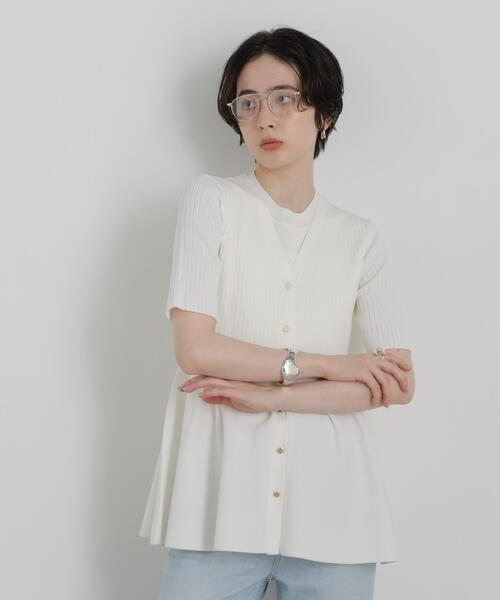 NANO universe(ナノユニバース)の「SUMMER VEIL KNIT ペプラムニットカーディガン(ニット/セーター・レディース・ホワイト/ブラック・FREE)」の17枚目の写真