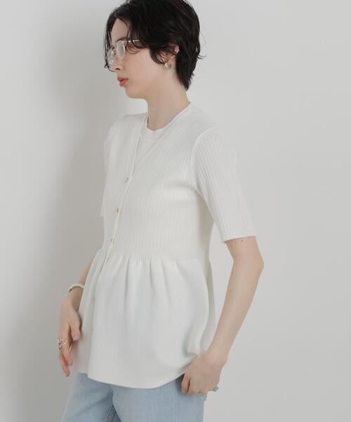 NANO universe(ナノユニバース)の「SUMMER VEIL KNIT ペプラムニットカーディガン(ニット/セーター・レディース・ホワイト/ブラック・FREE)」の18枚目の写真