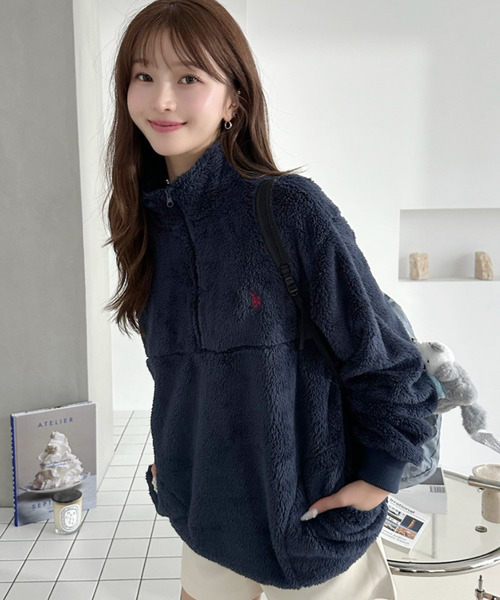 U.S. POLO ASSN.（ユーエスポロアッスン）の「【U.S. POLO ASSN. 】ダブルフェイス ボアフリース ハーフジップ プルオーバー（その他トップス・レディース・ネイビー/アイボリー/ブラック・M/L）」の3枚目の写真