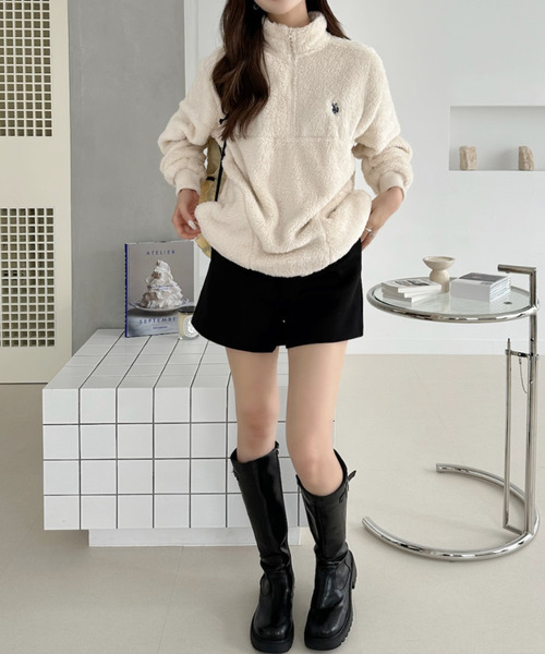 U.S. POLO ASSN.（ユーエスポロアッスン）の「【U.S. POLO ASSN. 】ダブルフェイス ボアフリース ハーフジップ プルオーバー（その他トップス・レディース・ネイビー/アイボリー/ブラック・M/L）」の6枚目の写真