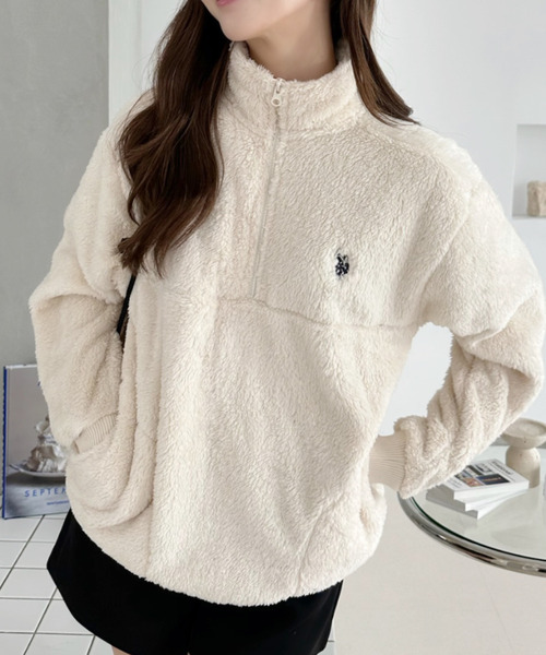 U.S. POLO ASSN.（ユーエスポロアッスン）の「【U.S. POLO ASSN. 】ダブルフェイス ボアフリース ハーフジップ プルオーバー（その他トップス・レディース・ネイビー/アイボリー/ブラック・M/L）」の4枚目の写真