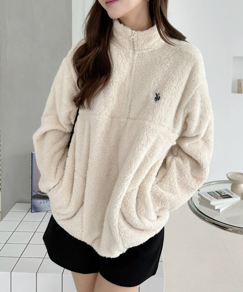 U.S. POLO ASSN.（ユーエスポロアッスン）の「【U.S. POLO ASSN. 】ダブルフェイス ボアフリース ハーフジップ プルオーバー（その他トップス・レディース・ネイビー/アイボリー/ブラック・M/L）」の8枚目の写真