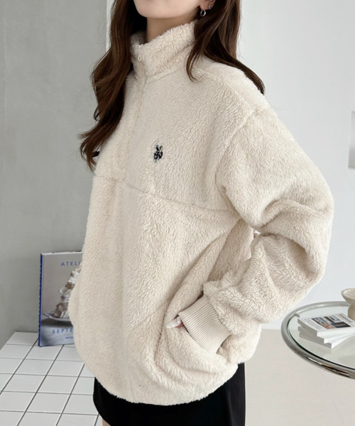 U.S. POLO ASSN.（ユーエスポロアッスン）の「【U.S. POLO ASSN. 】ダブルフェイス ボアフリース ハーフジップ プルオーバー（その他トップス・レディース・ネイビー/アイボリー/ブラック・M/L）」の7枚目の写真