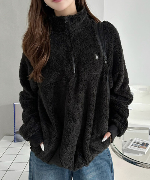 U.S. POLO ASSN.（ユーエスポロアッスン）の「【U.S. POLO ASSN. 】ダブルフェイス ボアフリース ハーフジップ プルオーバー（その他トップス・レディース・ネイビー/アイボリー/ブラック・M/L）」の11枚目の写真