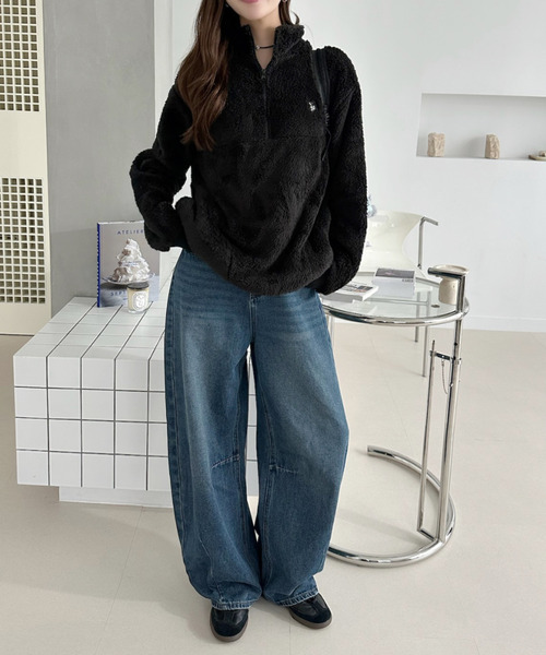 U.S. POLO ASSN.（ユーエスポロアッスン）の「【U.S. POLO ASSN. 】ダブルフェイス ボアフリース ハーフジップ プルオーバー（その他トップス・レディース・ネイビー/アイボリー/ブラック・M/L）」の12枚目の写真
