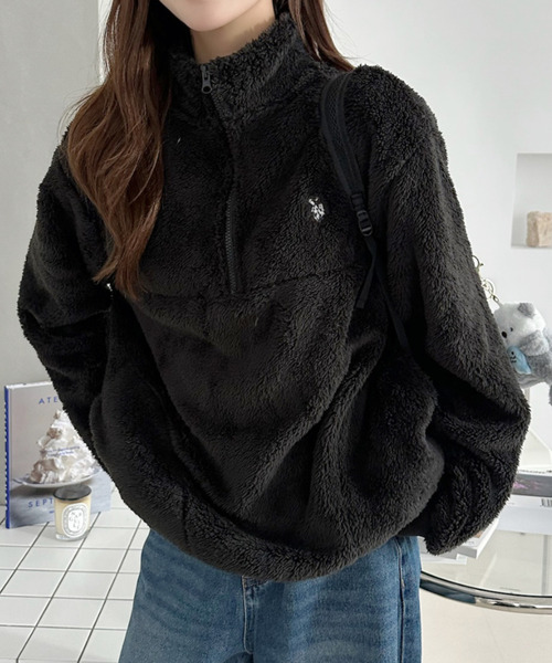 U.S. POLO ASSN.（ユーエスポロアッスン）の「【U.S. POLO ASSN. 】ダブルフェイス ボアフリース ハーフジップ プルオーバー（その他トップス・レディース・ネイビー/アイボリー/ブラック・M/L）」の15枚目の写真
