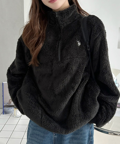 U.S. POLO ASSN.（ユーエスポロアッスン）の「【U.S. POLO ASSN. 】ダブルフェイス ボアフリース ハーフジップ プルオーバー（その他トップス・レディース・ネイビー/アイボリー/ブラック・M/L）」の13枚目の写真