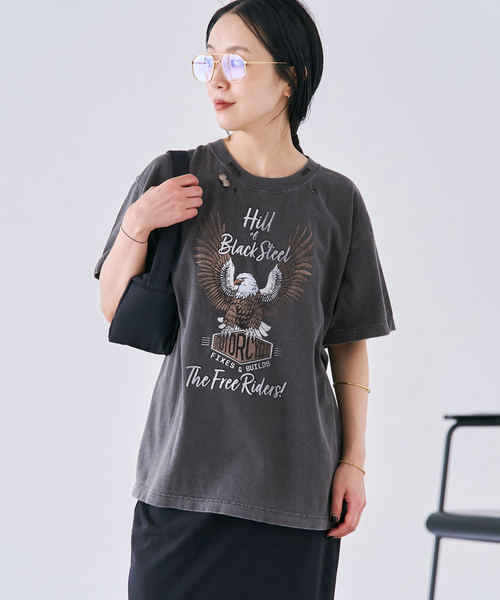plage(プラージュ)の「EAGLE PRINT TEE(Tシャツ/カットソー・レディース・ベージュ/ブラック・FREE)」の1枚目の写真